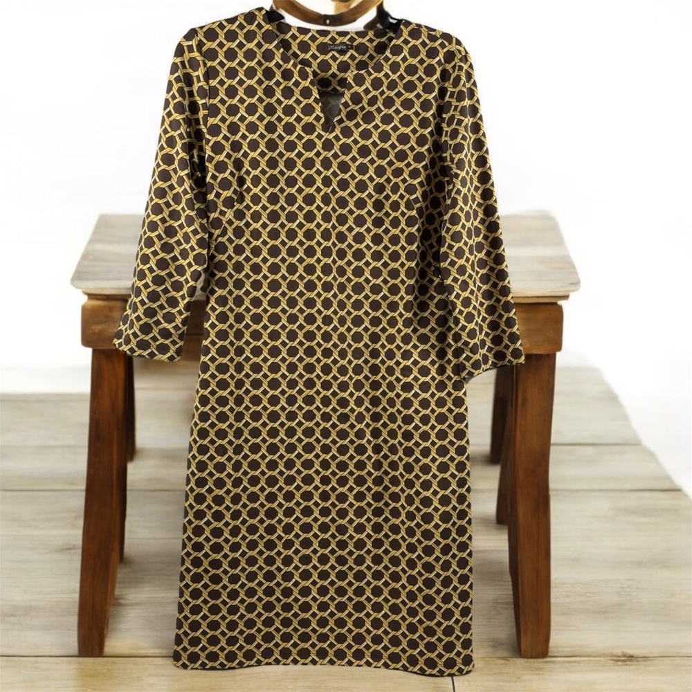 J.McLaughlin Brown Gold Chain Link Business Career Professional Dress Size M